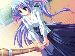 Rule 34 | 1girl, akaza, blue hair, bow, brown eyes, hair bow, henshin!, henshin!!! ~pantsu ni natte kunkun peropero~, henshin 3, japanese clothes, kendo
