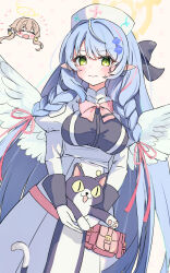 Rule 34 | 2girls, angel wings, blue archive, blue hair, blue wings, blush, breasts, closed mouth, dress, feathered wings, green eyes, halo, hifumi (blue archive), highres, juliet sleeves, large breasts, light brown hair, long hair, long sleeves, mine (blue archive), multiple girls, pointy ears, puffy sleeves, sateto (user knrf2332), simple background, solo focus, white background, white dress, wings, yellow halo