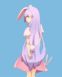Rule 34 | &gt;:(, 1girl, animal ears, extra ears, from behind, frown, kneepits, long hair, looking at viewer, looking back, lunatic gun, purple hair, rabbit ears, rabbit girl, rabbit tail, reisen udongein inaba, skirt, solo, tail, touhou, usuaji, v-shaped eyebrows