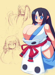 Rule 34 | blush, breasts, character request, cleavage, disgaea, huge breasts, japanese clothes, raion-san, sketch, smile, yukimaru