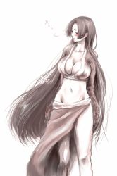 Rule 34 | 1girl, amazon lily, amazon warrior, bad id, bad pixiv id, blush, boa hancock, breasts, cleavage, highres, large breasts, long hair, long skirt, long sleeves, midriff, mochi mocchi, monochrome, one piece, sketch, skirt, solo, spot color, very long hair