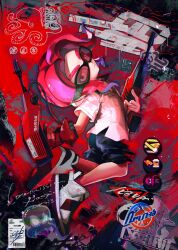 Rule 34 | 1boy, artist name, black-framed eyewear, black shorts, blue hair, brown shirt, commentary, commission, dual squelcher (splatoon), dual wielding, eyebrow cut, full body, highres, holding, holding weapon, male focus, medium hair, multicolored hair, nintendo, octoling, octoling boy, octoling player character, parted lips, red-tinted eyewear, red hair, shirt, shorts, solo, splatoon (series), splatoon 3, symbol-only commentary, teeth, tentacle hair, thick eyebrows, tinted eyewear, two-tone hair, weapon, white eyes, white footwear, xiaopi (babaofnoreturn)