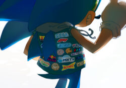 Rule 34 | 1boy, animal nose, commentary, english commentary, fila, from behind, furry, furry male, game console, gloves, green eyes, grin, highres, jacket, lakitu, logo, male focus, mario (series), nintendo, ochibrochi, patch, red bull, sega, sega 32x, sega cd, sega dreamcast, sega mega drive, sega saturn, simple background, smile, solo, sonic&#039;s drive-in, sonic (series), sonic riders, sonic the hedgehog, standing, super monkey ball, thumbs up, torn clothes, torn sleeves, white background, white gloves