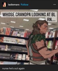 Rule 34 | 1boy, baldur&#039;s gate, baldur&#039;s gate 3, book, bookshelf, brown hair, dark-skinned male, dark skin, dungeons and dragons, elf, english text, from side, halsin, holly (faeandfables), library, male focus, mature male, medium hair, parody, photo-referenced, photo background, pointy ears, profile, solo, thick eyebrows, toned, toned male, upper body