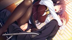 Rule 34 | 1girl, ayase hazuki, black hair, blush, breasts, censored, chair, chobipero, clothed sex, clothing aside, game cg, highres, indoors, large breasts, legs, long hair, mole, mole under eye, mosaic censoring, open mouth, panties, panties aside, pantyhose, penis, pink eyes, pussy, sex, sitting, sitting on person, skirt, solo focus, thighs, torn clothes, torn legwear, underwear, vaginal, zannen na ane to no love comedy
