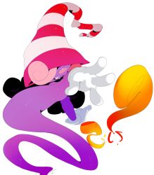 Rule 34 | 1boy, androgynous, blush, fire, fire, foreshortening, ghost tail, gloves, hat, hidden eyes, male focus, mario (series), nintendo, paper mario, pink hair, solo, striped, super mario bros. 1, teeth, the boogie, transparent background, trap, vivian (paper mario), witch hat