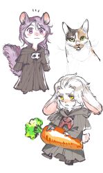 Rule 34 | 2boys, 3:, 5altybitter5, :3, animal ears, braid, carrot, cat, closed mouth, emet-selch, final fantasy, final fantasy xiv, grey robe, highres, hythlodaeus, kemonomimi mode, long sleeves, mask, mask around neck, mini person, miniboy, multiple boys, notice lines, purple eyes, purple hair, rabbit ears, rabbit tail, robe, sophist&#039;s robe (ff14), tail