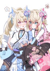 Rule 34 | 2girls, absurdres, angry, animal ear fluff, animal ears, belt, black sash, blonde hair, blue belt, blue eyes, blue hair, blue kimono, breast envy, breasts, closed mouth, dog ears, dog girl, ekaki mato, floral print kimono, flower, fuwawa abyssgard, fuwawa abyssgard (new year), grabbing, grabbing another&#039;s breast, hair flower, hair ornament, highres, hololive, hololive english, japanese clothes, jealous, kimono, large breasts, long hair, looking at another, mococo abyssgard, mococo abyssgard (new year), multicolored hair, multiple girls, obi, official alternate costume, open mouth, pink belt, pink eyes, pink hair, pink kimono, ponytail, sash, short hair, siblings, sisters, sleeveless, sleeveless kimono, streaked hair, twins, twintails, virtual youtuber, white background