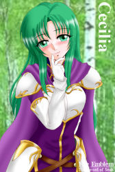 Rule 34 | 1girl, armor, cape, cecilia (fire emblem), character name, copyright name, elbow gloves, fire emblem, fire emblem: the binding blade, gloves, green eyes, green hair, hissaa (starlight express), long hair, matching hair/eyes, nintendo, solo, white armor