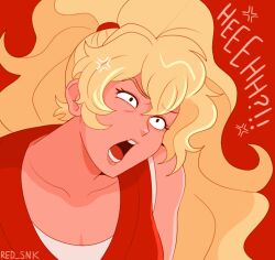 Rule 34 | 1girl, anger vein, angry, bare shoulders, blonde hair, final fight, final fight 2, genryuusai maki, long hair, ponytail, red snk, sleeveless, street fighter, teeth