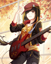 Rule 34 | 1girl, absurdres, alternate costume, black eyes, black hair, blush, breasts, collarbone, eyepatch, girls&#039; frontline, guitar, hat, highres, holding, holding instrument, instrument, jewelry, large breasts, looking at viewer, necklace, parted lips, red hat, smile, solo, teeth, xing muhen