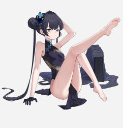 Rule 34 | 1girl, absurdres, barefoot, blue archive, chinese clothes, double bun, feet, hair bun, highres, kisaki (blue archive), long hair, looking at viewer, soles, toes, twintails