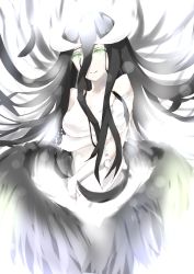 Rule 34 | 024th, 1girl, absurdres, albedo (overlord), bad id, bad pixiv id, black hair, black wings, breasts, demon girl, demon horns, demon wings, dress, elbow gloves, gloves, green eyes, hair between eyes, highres, horns, long hair, looking at viewer, overlord (maruyama), simple background, smile, solo, white background, white dress, white gloves, wings