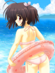 Rule 34 | 1girl, aoi akua, ass, black hair, butt crack, from behind, innertube, looking back, red eyes, short hair, swim ring, to heart, to heart (series), to heart 2, twintails, yuzuhara konomi