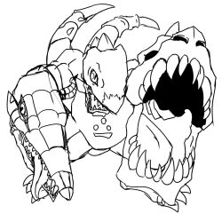Rule 34 | deltamon, digimon, digimon (creature), open mouth, simple background, solo, tongue, tongue out, white background