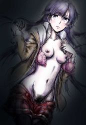Rule 34 | absurdres, assisted exposure, bra, breasts, breasts out, clothes pull, stomach, highres, imminent penetration, imminent rape, kakumeiki valvrave, looking at viewer, naked;, nipples, open clothes, open shirt, panties, unworn panties, pussy, pussy peek, pussy slip, rukino saki, semi-nude, skirt, skirt pull, tagme, torn bra, torn clothes, underwear