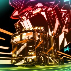 Rule 34 | artist name, autobot, commentary request, glowing, highres, kouichi (kouichi-129), mecha, motor vehicle, no humans, optimus prime, projected inset, robot, science fiction, solo focus, transformers, truck, vehicle focus
