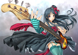Rule 34 | 00s, 1girl, 440 (straight440), akiyama mio, aqua thighhighs, asymmetrical clothes, bad id, bad pixiv id, bass guitar, black dress, black hair, blue eyes, blue nails, bow, cable, don&#039;t say &quot;lazy&quot;, dress, elbow gloves, foreshortening, garter belt, gloves, guitar, hat, highres, instrument, jewelry, k-on!, lingerie, long hair, mini hat, mini top hat, nail art, nail polish, panties, pantyshot, petticoat, ring, single glove, skirt, solo, striped clothes, striped gloves, thighhighs, top hat, underwear, upskirt