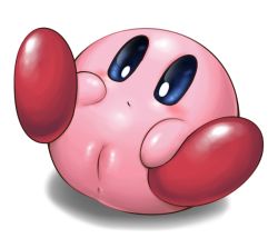 Rule 34 | 1girl, anus, blue eyes, blush, cleft of venus, colored skin, feet, female focus, hand on own face, kirby, kirby (series), kurobedamu, legs up, looking down, lying, mons pubis, nintendo, no humans, on back, pink skin, pussy, simple background, solo, white background