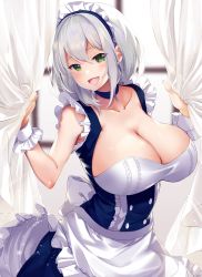Rule 34 | 1girl, absurdres, alternate costume, apron, azur lane, back bow, bad id, bad pixiv id, belfast (azur lane), belfast (azur lane) (cosplay), blue choker, blue dress, bow, breasts, choker, cleavage, cleavage cutout, clothing cutout, cosplay, curtains, dress, enmaided, frilled dress, frilled hairband, frills, green eyes, hair between eyes, hairband, highres, hololive, huge breasts, kurogane tekki, long dress, looking at viewer, maid, maid headdress, mole, mole on breast, open mouth, shirogane noel, short hair, silver hair, sleeveless, sleeveless dress, solo, virtual youtuber, waist apron, white apron, white bow, wrist cuffs