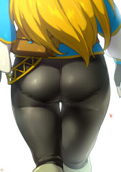 Rule 34 | 1girl, ass, ass focus, blonde hair, close-up, colored skin, fanny pack, fingerless gloves, from behind, gloves, heart, highres, ikuchan kaoru, long hair, md5 mismatch, multicolored skin, nintendo, pants, pantylines, princess zelda, resolution mismatch, signature, solo, source smaller, the legend of zelda, the legend of zelda: breath of the wild, thigh gap, thighs, tight clothes, tight pants