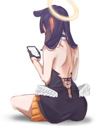 Rule 34 | 1girl, back, back focus, black dress, blunt bangs, cellphone, dress, fur-trimmed collar, fur trim, highres, hololive, hololive english, ina&#039;s back (meme), long hair, low wings, multicolored hair, ninomae ina&#039;nis, ninomae ina&#039;nis (1st costume), orange hair, phone, pointy ears, purple hair, short dress, smartphone, solo, ssseaweed1, strapless, strapless dress, tentacle hair, tube dress, virtual youtuber, wings