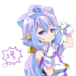 Rule 34 | 10s, 1boy, asio (asiogimuto), blue eyes, blue hair, eyebrows, gloves, hacka doll, hacka doll 3, index finger raised, long hair, looking at viewer, male focus, matching hair/eyes, simple background, solo, v, white background, white gloves