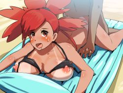 Rule 34 | 10s, 1girl, :o, alternate color, ass, ass grab, beach, bent over, bikini, bikini top lift, blush, boris (noborhys), bottomless, breasts, clothes lift, covered erect nipples, creatures (company), doggystyle, flannery (pokemon), game freak, gym leader, large breasts, nintendo, nipples, open mouth, pokemon, pokemon oras, red eyes, red hair, sex, sex from behind, shiny skin, spread legs, sweat, swimsuit, tan, tanline, vaginal