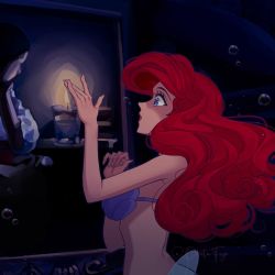 Rule 34 | 1girl, ariel (disney), bare arms, blue eyes, bra, bubble, candle, curly hair, disney, fire, fire, highres, mermaid, monster girl, okitafuji, outstretched hand, painting (object), red hair, shell, shell bikini, solo, stomach, the little mermaid, underwater, underwear