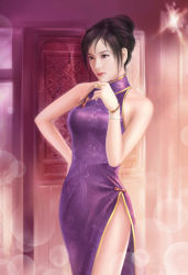 Rule 34 | 1girl, black hair, bracelet, china dress, chinese clothes, dress, jewelry, ring, side slit, solo