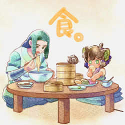 Rule 34 | + +, 2boys, animal ears, aqua hair, black hair, bowl, cat boy, cat ears, chopsticks, food, green eyes, long hair, luo xiaohei, luo xiaohei (human), luo xiaohei zhanji, multiple boys, noodles, open mouth, pillow, plate, short hair, short sleeves, sitting, ssmkuo-nmskrb, table, wuxian (the legend of luoxiaohei)