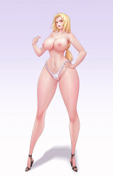 Rule 34 | 1girl, absurdres, blonde hair, breasts, commentary request, dark night (darkotl), forehead jewel, fundoshi, high heels, highleg, highleg panties, highres, inverted nipples, japanese clothes, large breasts, long hair, naruto, naruto (series), nipples, nude, open mouth, panties, solo, topless, tsunade (naruto), underwear, yellow eyes
