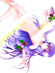 Rule 34 | 1girl, bad id, bad pixiv id, completely nude, crescent, crescent hair ornament, female focus, hair ornament, ikamagu, ikmg, long hair, nude, patchouli knowledge, purple hair, ribbon, solo, touhou