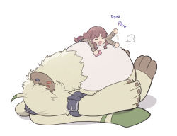 Rule 34 | 1boy, 1girl, angoramon, artist request, blush, brown hair, digimon, digimon (creature), digimon ghost game, fur, long hair, lying, lying on person, open mouth, school uniform, size difference, smile, tsukiyono ruli