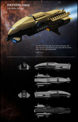 Rule 34 | 3d, absurdres, advanced ship (eve online), black border, border, character sheet, commentary, concept art, english text, eve online, flying, from side, glowing, hauler (eve online), highres, military vehicle, multiple views, nebula, no humans, original, outdoors, realistic, science fiction, shantonian, sky, space, spacecraft, star (sky), starry sky, tech 2 ship (eve online), thrusters