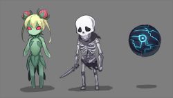 Rule 34 | ganesagi, monster girl, original, plant girl, simple background, skeleton, sword, weapon