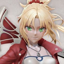 Rule 34 | 1girl, 3d, belt, blonde hair, bracelet, breasts, clarent (fate), fate/apocrypha, fate (series), green eyes, grin, holding, holding sword, holding weapon, jacket, jewelry, leslyzerosix, looking at viewer, mordred (fate), mordred (fate/apocrypha), mordred (memories at trifas) (fate), necklace, over shoulder, ponytail, smile, solo, sword, sword over shoulder, teeth, weapon, weapon over shoulder