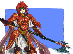 Rule 34 | 1girl, angry, armor, axe, cape, dragon knight, elbow gloves, female focus, fire emblem, fire emblem: mystery of the emblem, fire emblem: shadow dragon, gloves, hairband, halberd, headband, michael f91, minerva (fire emblem), nintendo, polearm, red armor, red hair, serious, short hair, sketch, solo, standing, sword, wallpaper, weapon, wyvern rider