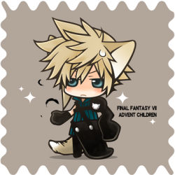 Rule 34 | 00s, 1990s (style), 1boy, animal ears, blonde hair, blue eyes, chibi, cloud strife, copyright name, final fantasy, final fantasy vii, final fantasy vii advent children, lowres, male focus, solo, tail