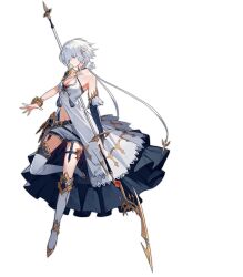 Rule 34 | 1girl, ark order, asymmetrical footwear, bare shoulders, bean sprouts (6651003), black gloves, blue eyes, boots, bow, breasts, bridal gauntlets, dress, elbow gloves, expressionless, full body, gloves, gold trim, highres, holding, holding sword, holding weapon, knee boots, large breasts, looking at viewer, lugh (ark order), mismatched footwear, official art, shorts, sidelocks, single knee boot, single thigh boot, sleeveless, sleeveless dress, solo, sword, tachi-e, thigh boots, thighhighs, transparent background, weapon, white bow, white dress, white footwear, white hair, white shorts