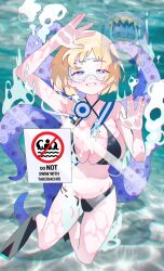 Rule 34 | 2girls, absurdres, against glass, air bubble, armpits, bikini, black bikini, black footwear, blonde hair, blue eyes, blush, breasts, bubble, diving, diving mask, diving regulator, diving suit, flippers, front-tie bikini top, front-tie top, goggles, gurumie, highres, hololive, hololive english, hose, large breasts, looking at viewer, mole, mole on breast, multiple girls, navel, ninomae ina&#039;nis, purple eyes, purple hair, reflection, scuba, scuba gear, short hair, sign, smile, smug, submerged, swimming, swimsuit, teeth, tentacles, underwater, virtual youtuber, warning sign, watson amelia