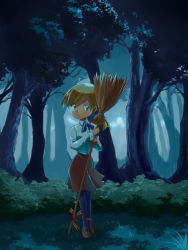 Rule 34 | 1girl, blonde hair, broom, forest, green eyes, inui (jt1116), nature, pantyhose, skirt