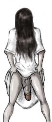 Rule 34 | 1girl, black hair, futanari, long hair, penis, simple background, solo, the ring, uncensored, veins, veiny penis, yamamura sadako