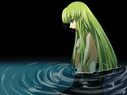 Rule 34 | 1girl, bad id, bad pixiv id, breasts, c.c., code geass, green hair, kokuchi, long hair, nude, partially submerged, solo, wet, wet hair, yellow eyes
