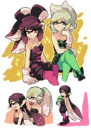 Rule 34 | + +, 2girls, alternate hairstyle, biting, breasts, callie (splatoon), cleavage, closed eyes, gloves, gomipomi, hairband, hairdressing, holding, inkling, marie (splatoon), mole, mole under eye, multiple girls, nintendo, open mouth, pantyhose, pointy ears, sitting, small breasts, smile, sparkle, splatoon (series), splatoon 1, tentacle hair, yellow eyes
