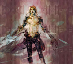 Rule 34 | 1boy, armor, blonde hair, claws, leather, male focus, mos, navel, topless male, solo, sydney losstarot, vagrant story