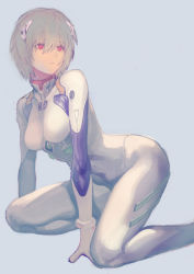 Rule 34 | 1girl, ayanami rei, bad id, bad pixiv id, blue hair, expressionless, highres, interface headset, mablex, neon genesis evangelion, plugsuit, red eyes, short hair, simple background, solo