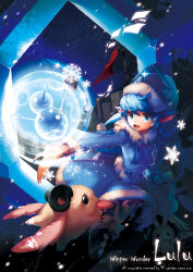 Rule 34 | 1girl, absurdres, alternate costume, alternate hair color, alternate hairstyle, bad id, bad pixiv id, blue dress, blue eyes, blue hair, braid, character name, dress, hat, highres, league of legends, long sleeves, lulu (league of legends), matching hair/eyes, open mouth, poro (league of legends), smile, snowflakes, snowman, solo, wings, winter clothes, winter wonder lulu, yamijam