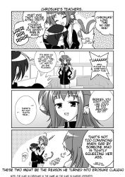 Rule 34 | 00s, 1boy, 2girls, 4koma, ahoge, animal ears, ass, ass grab, between breasts, breast smother, breasts, cat ears, cat tail, chrono harlaown, comic, face to breasts, familiar, greyscale, hands on own hips, hard-translated, hug, liesearia (nanoha), lieselotte (nanoha), lyrical nanoha, magical girl, mahou shoujo lyrical nanoha, mahou shoujo lyrical nanoha a&#039;s, mikage takashi, military, military uniform, monochrome, multiple girls, siblings, sisters, tail, tail wagging, third-party edit, translated, twins, uniform