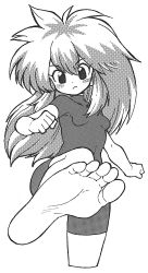 Rule 34 | 1girl, angry, barefoot, character request, feet, long hair, oyatsu (mk2), soles, toes